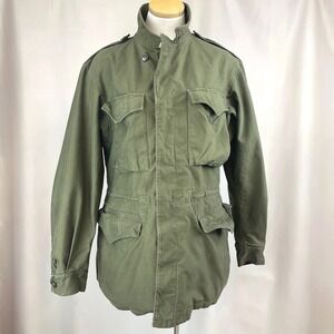 Vintage Field Jacket M1943 (36L) Olive Green Button Army Military Distressed USA
